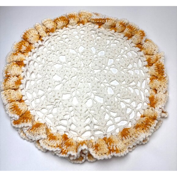 Handmade Crochet Lace Doily White & Yellow Gradient 13" Table Décor Vintage Char - Picture 9 of 15